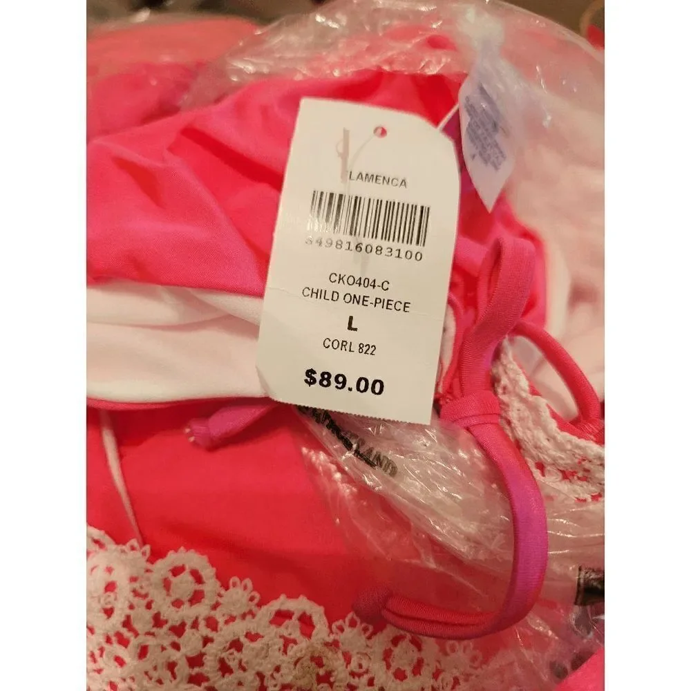 California Kisses girls pink flamenca one piece swim wear size L 8-10